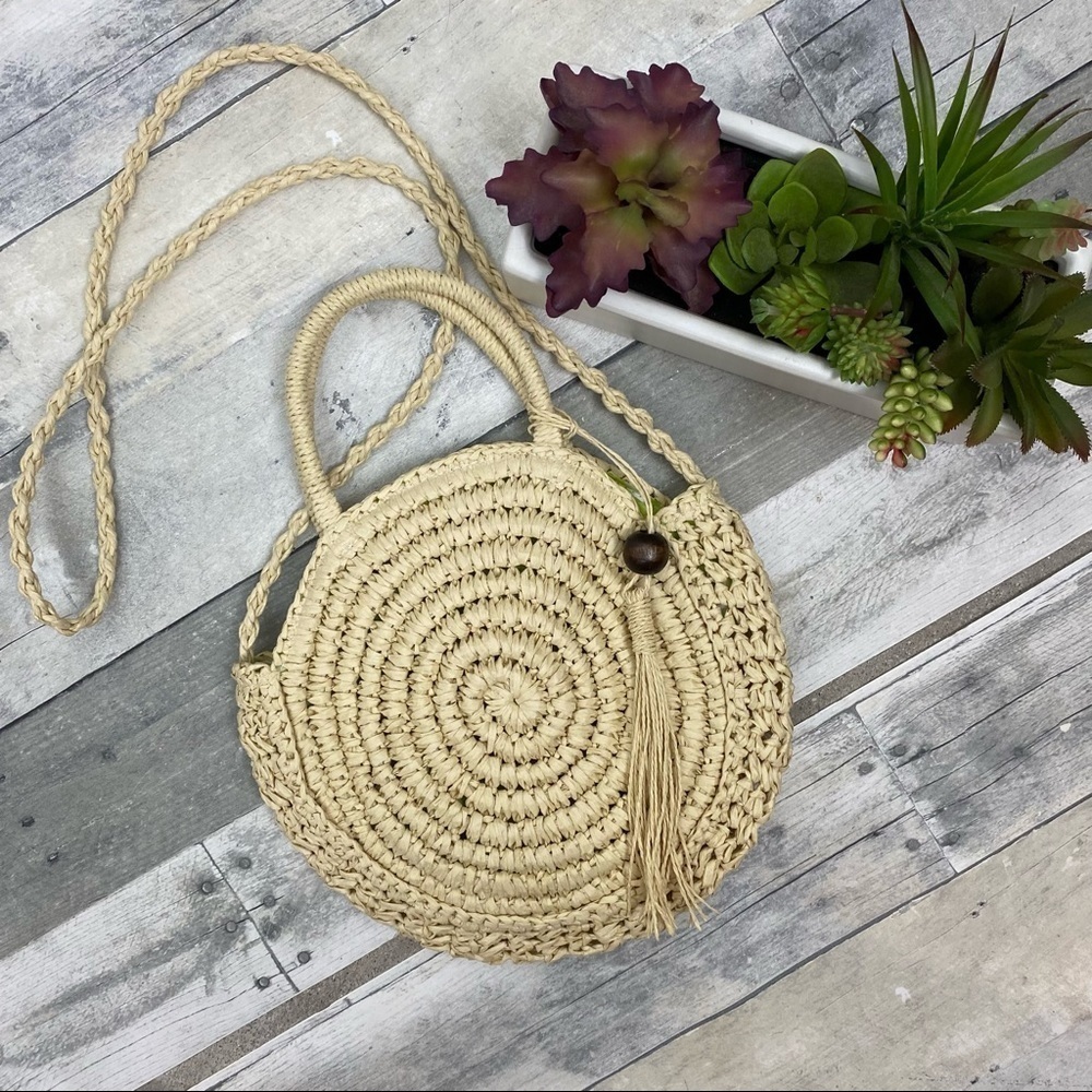 Solid and striped cross body BoHO woven straw style purse